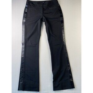 Cache Tuxedo Leather Stripe Mid Rise Pants Size 0 Black Y2K Bootcut Flare VTG